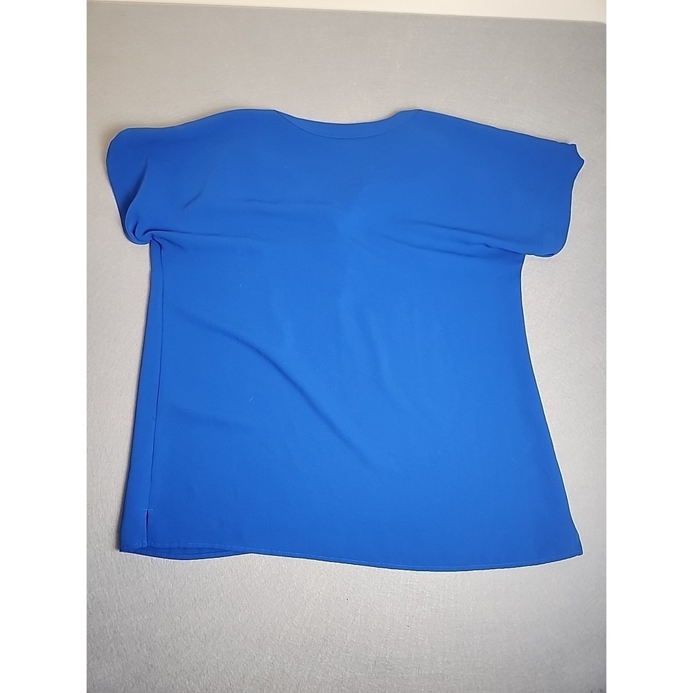 J JILL WEAREVER COLLECTION SIZE L ROYAL BLUE SPLIT NECK SHORT SLEEVE TOP - Picture 6 of 6